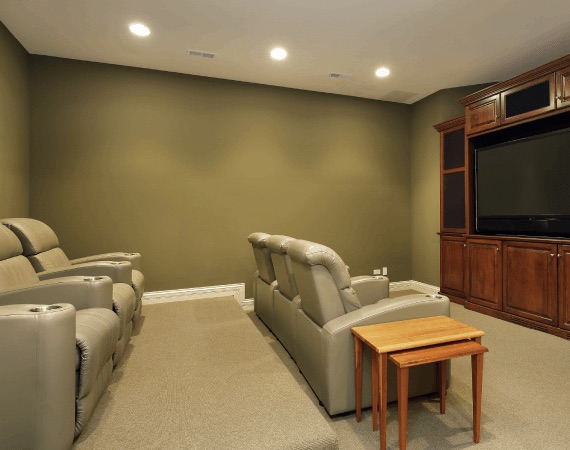 Media room with olive green walls